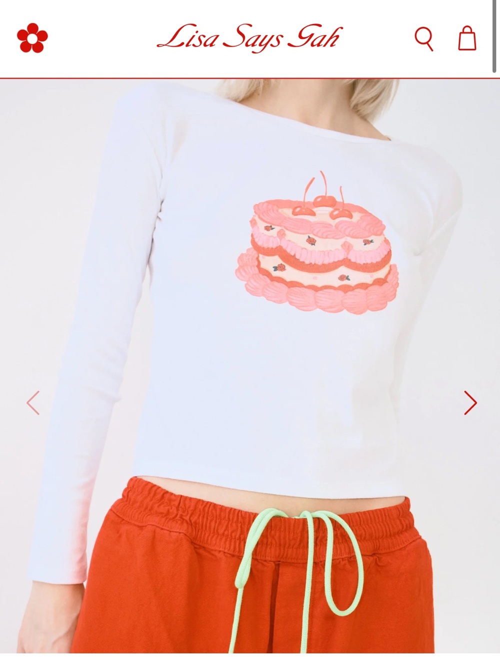 Lisa Says Gah White dana Long-Sleeve Cake Graphic Top NWT XL